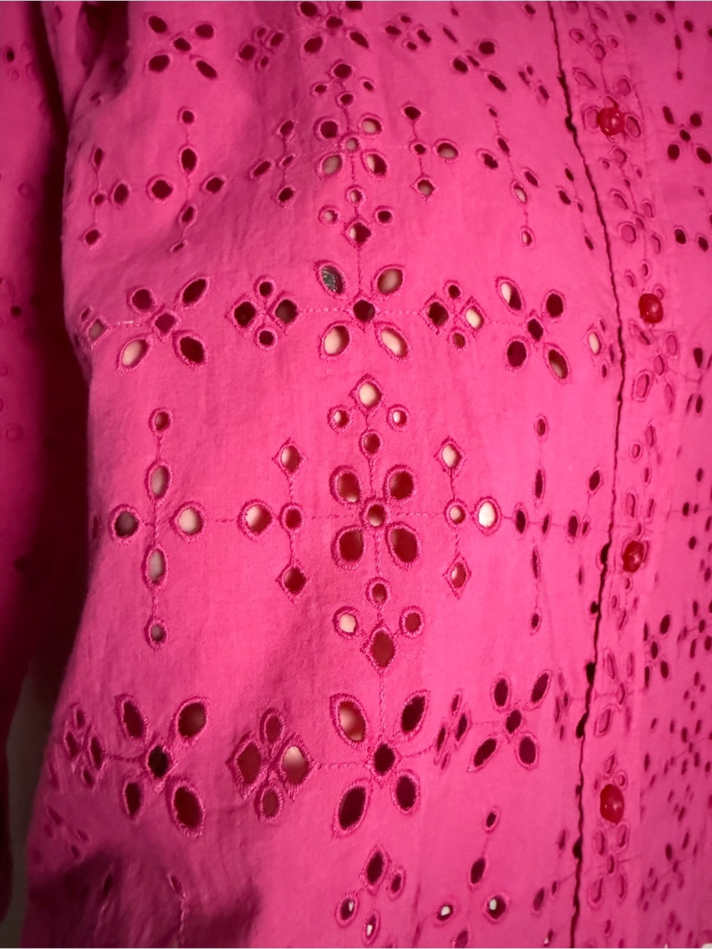 Lauren Ralph Lauren Hot Pink Eyelet Button Up Collared Long Sleeve Shirt Size SP - Picture 9 of 10